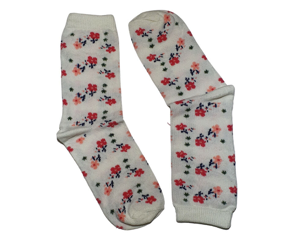 Παιδική λευκή βαμβακερή κάλτσα με λουλουδάκια ANGELS 1-1